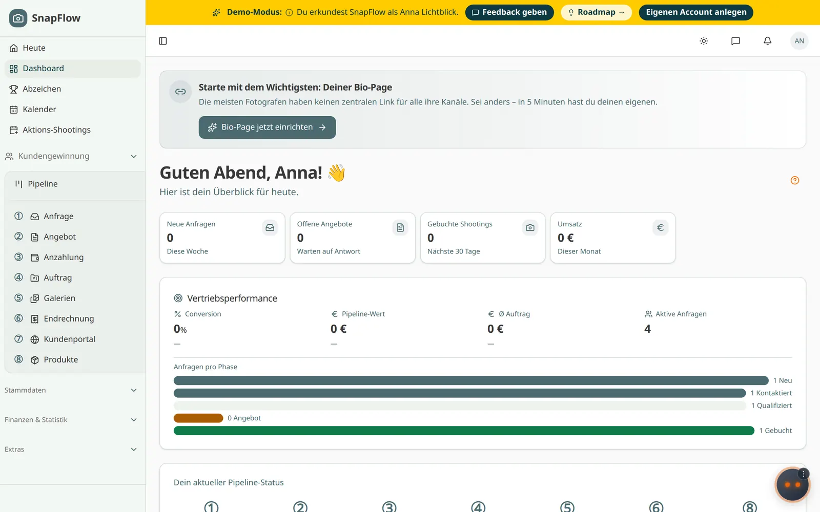 Startseite von SnapFlow am Desktop