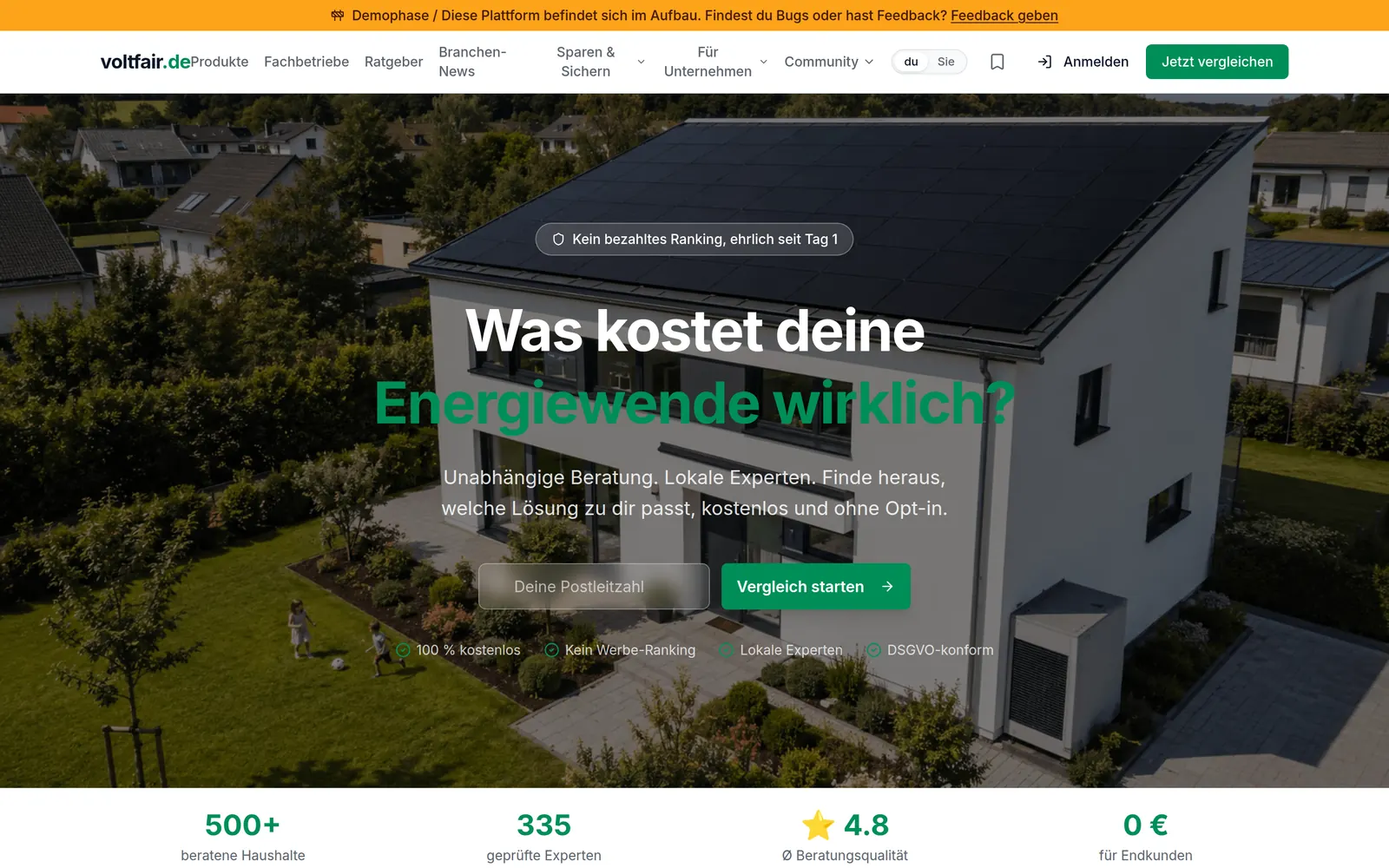 Startseite von voltfair am Desktop